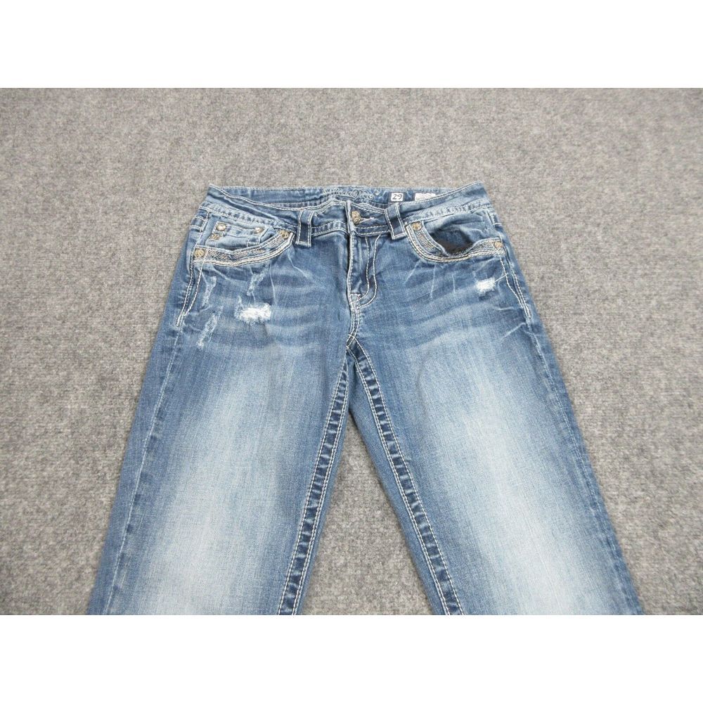 Miss Me Jeans Womens 29 Blue Denim Cuffed‎ Skinny Rhinestone Ladies 29X28 - Picture 3 of 16